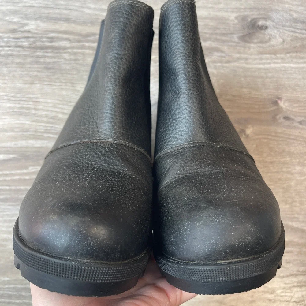 Sorel Joan of Arctic Wedge II Chelsea Black Leather Boots NL3346-052 Womens 8